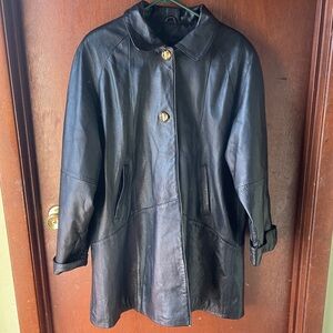 VTG Preswick & Moore Black Leather Jacket with Gold Buttons - Size Medium